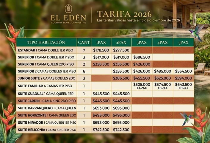 Tarifas Hotel Edén Country